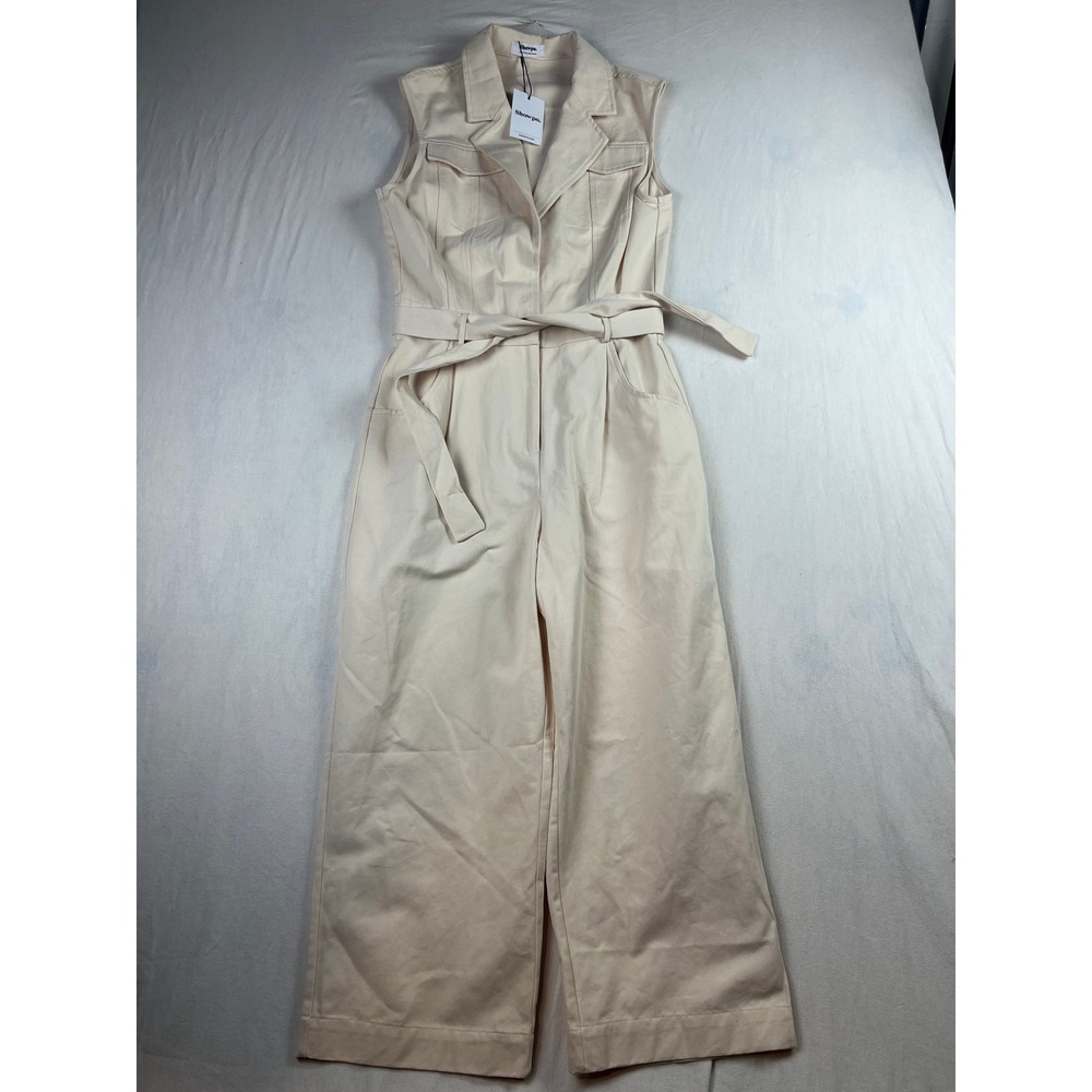 Showpo Griffin Jumpsuit Stone Collared Tie Waist Wide Leg Utility Sleeveless 8